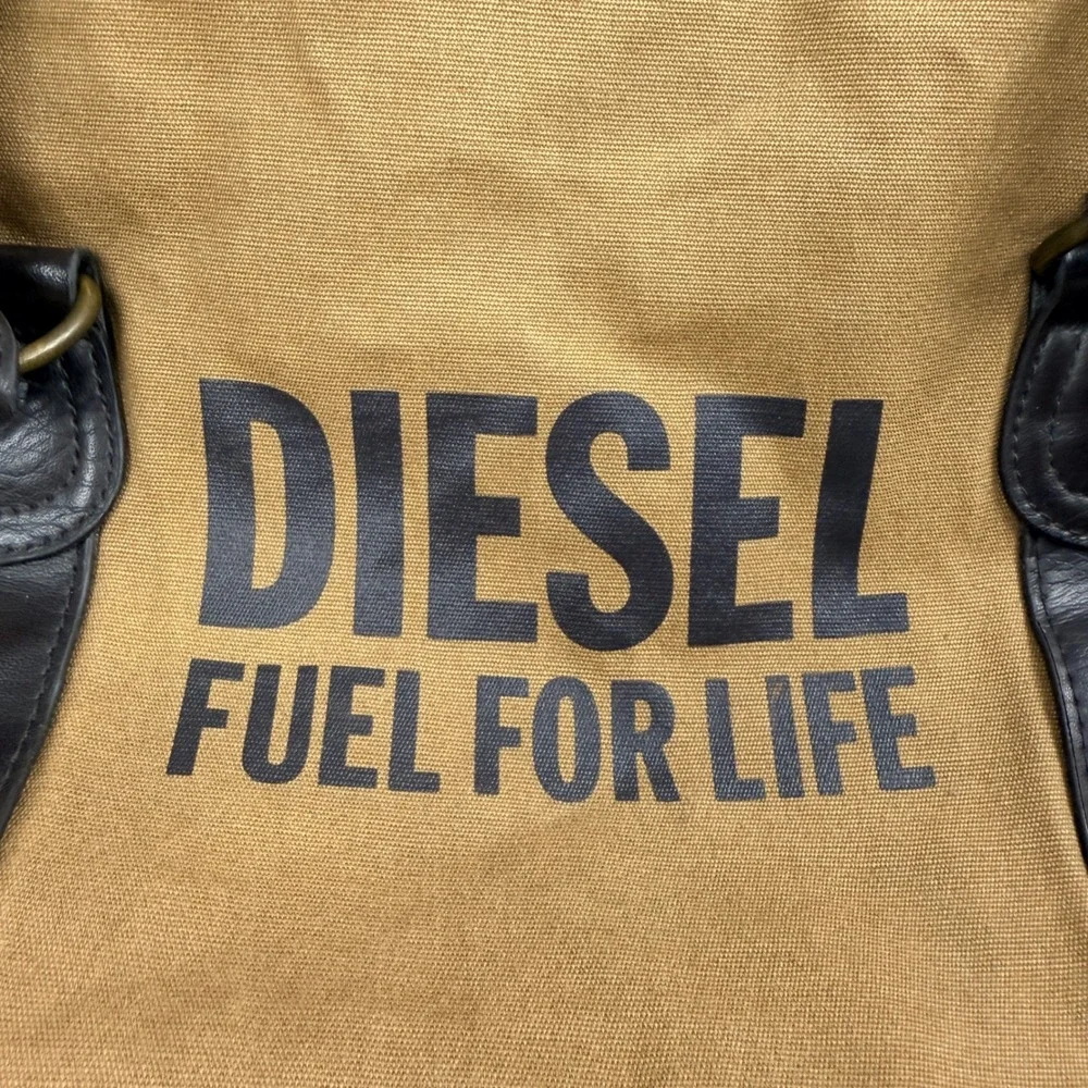 Diesel Fuel For Life Canvas Duffle Bag Brown Tan Weekender Travel Carry On